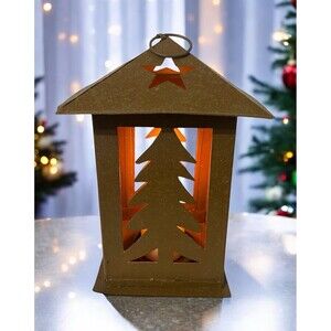 Rustic Holiday Lantern Candle Holder Lamp Light Christmas Tree Stars Brown